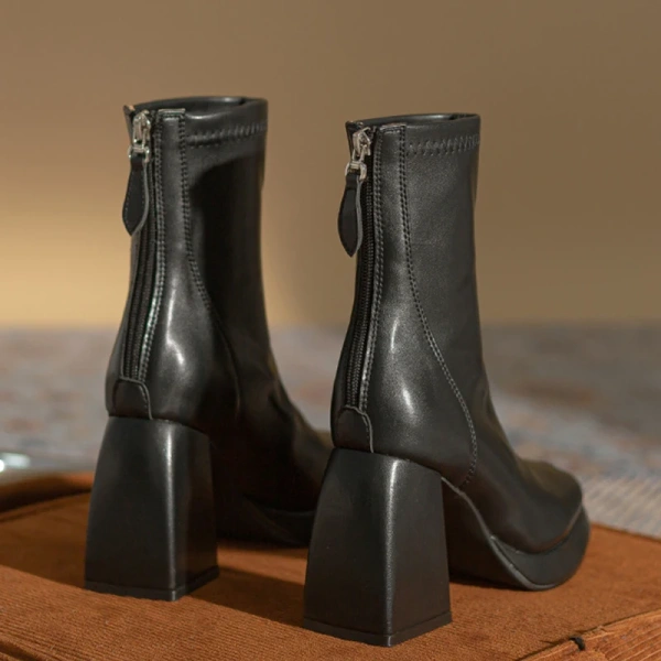 2025 New Fashion Sweet Sexy Thick Heel Fangtou Short Boot Soft Warm Add Velvet Knight Boot Back Zipper Elastic Force Boot - Image 4