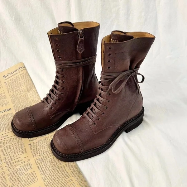 2025 Fashion Personality Retro Genuine Leather Women's Short Boot Comfortable Soft Warm Thick Heeled commuter Biker Boot - Image 4