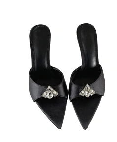 Summer New Pointed Open-toe Sandals Fashion Pearl Rhinestone One Word Drag Fine with High Heel Casual Beach Half Shoes Female