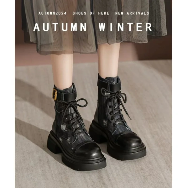 2025 Autumn New Single Boots for British Women Zipper Platform High Heels Height Increasing Booties - Image 3