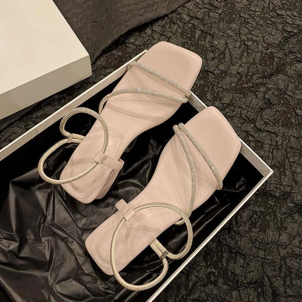 Sweet Fashion 2025 Summer New Open-Toe Beach Sandals for Women Square Head Casual Outdoor Shoes Comfortable One-Word Strap - Image 2