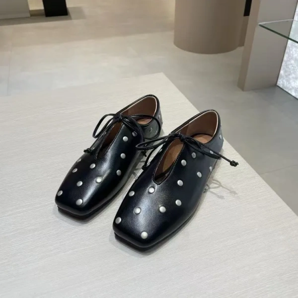 Early Spring Summer New Tethered Leather Shoes Retro Joker Flat Bottom Leather Height Increasing Sheepskin Version French Shoes - Image 3