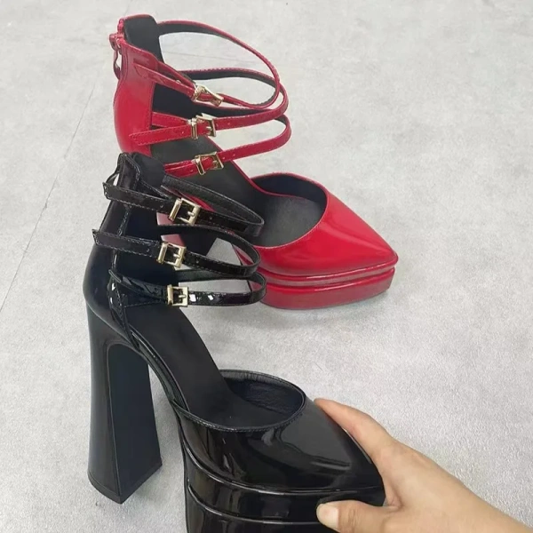 Ultra-High Heel Summer Sandals New Pointy Hollow Patent Leather Catwalk Model Shoes Soft Thick Waterproof Platform Sky-High Hate - Image 6