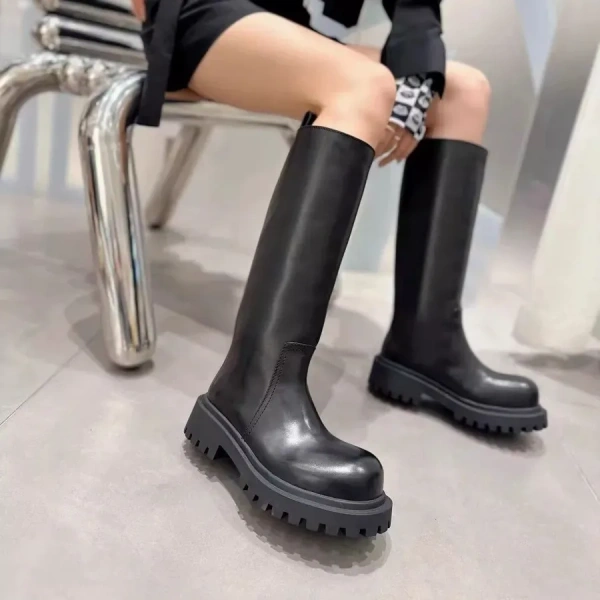 2025 Winter New Fashion Simple Leisure Long Canister Knight Boot Not Over the Knee Thick Bottom Really Leather High Boot - Image 3
