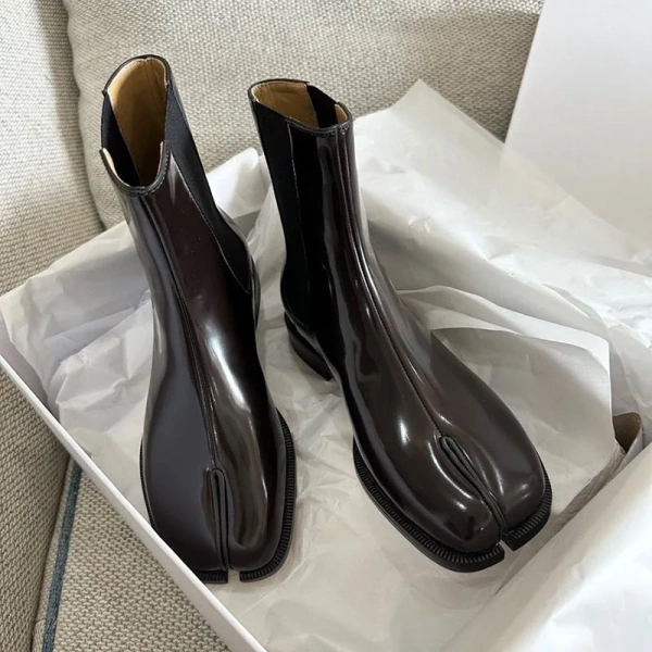 2025 Black Chunky Genuine Leather Chelsea Short Boot Comfortable Retro Fashion Simplicity Height Increasing Soft Split Toe - Image 6