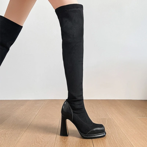 2025 Winter New Fangtou Waterproof Platform High Heel Knight Boot Fashionable Retro Over the Knee Side Zippers Long - Image 3
