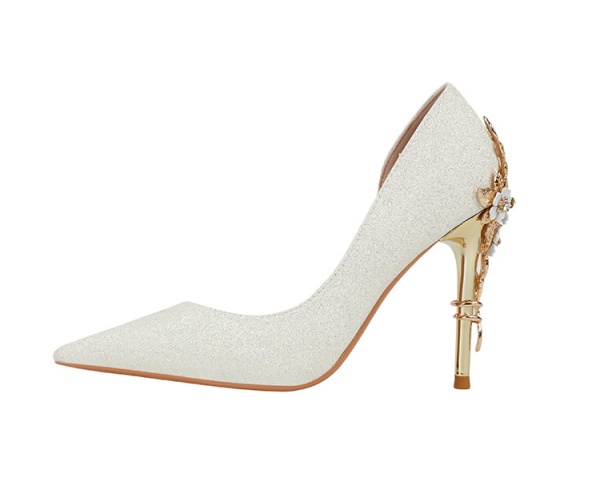 2025 New Fashion Luxury Sequins Metal Flowers Fine High Heel Side Hollow Out Wedding Shoes Bridesmaid Banquet Women's Sandals - Image 4