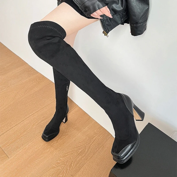2025 Winter New Fangtou Waterproof Platform High Heel Knight Boot Fashionable Retro Over the Knee Side Zippers Long - Image 5