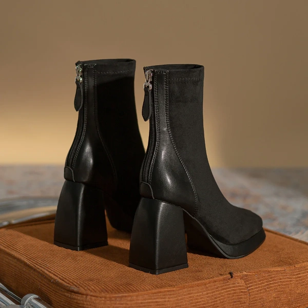 2025 New Fashion Sweet Sexy Thick Heel Fangtou Short Boot Soft Warm Add Velvet Knight Boot Back Zipper Elastic Force Boot - Image 3
