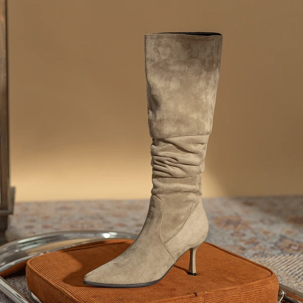 2025 Winter New Warm Add Velvet High Canister Boot Suede Fine High-heeled Long Canister Boot Fashion Simple Women's Long Boot - Image 4