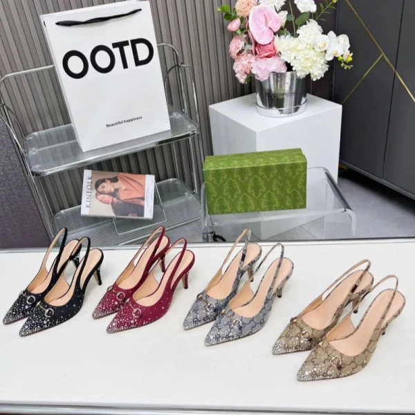 New Elegant All-Match OL Fashion Pointed Rear Empty Heel Open Shoes Rhinestone Horse Buckle for Summer for European American