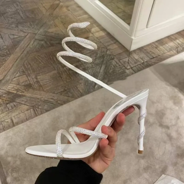Rome Open Toe Woman Sandals Sexy Thin High Heels Fashionable Snake Straps Breathable Ankle-Style Party Prom Shoes for Wedding - Image 3