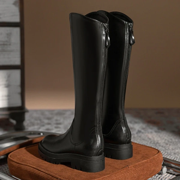 Autumn Winter New Fashionable Simple Coarse Heel Back Zipper  Long Boot Soft and Comfortable Thick Bottom High Heels Knight Boot - Image 4
