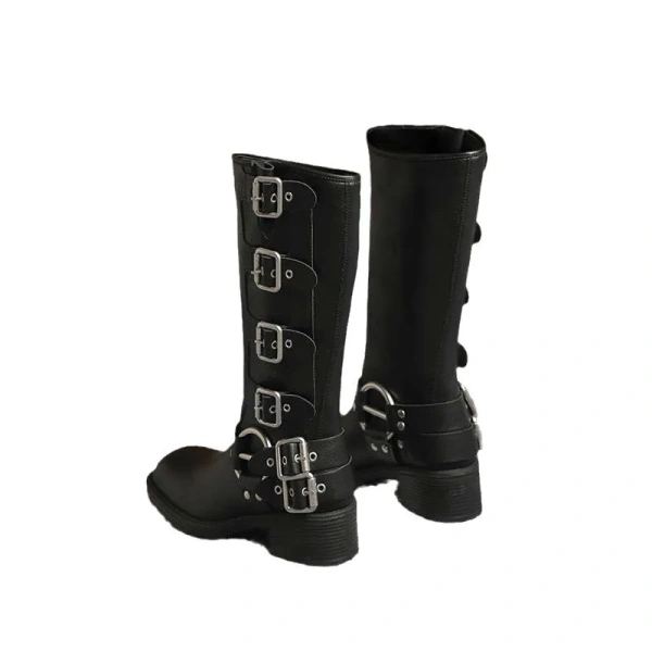 2025 Fall Winter New Retro Fashion Unique Belt Buckle Thick Heel Thick Bottom Cowboy Boot Height Increasing Waterproof Feature - Image 2
