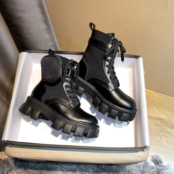 2025 Winter British Style Motorcycle Boots Waterproof New Patent Leather Pocket Bag Short Boots Lace Thick Soled Sponge Shoes - Image 4