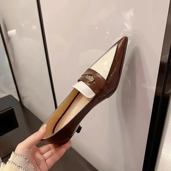 Stylish Sister Color Matching Pointed Leather High Heels with commuter Women's Shoes - Image 3