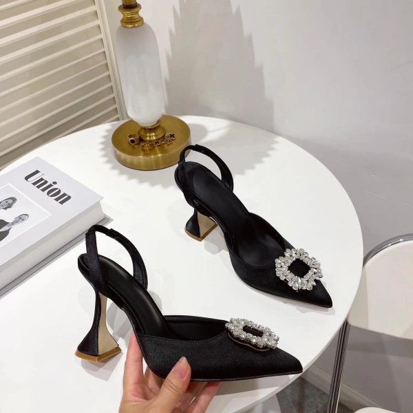 2025 New Luxury Women's High Heels Europe America's Best Seller Baotou Glass with Sunflower Water Diamond Sexy Summer - Image 5