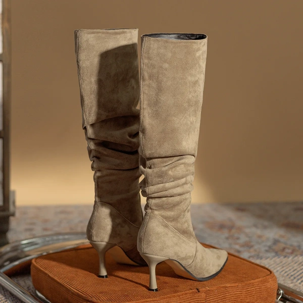 2025 Winter New Warm Add Velvet High Canister Boot Suede Fine High-heeled Long Canister Boot Fashion Simple Women's Long Boot - Image 5
