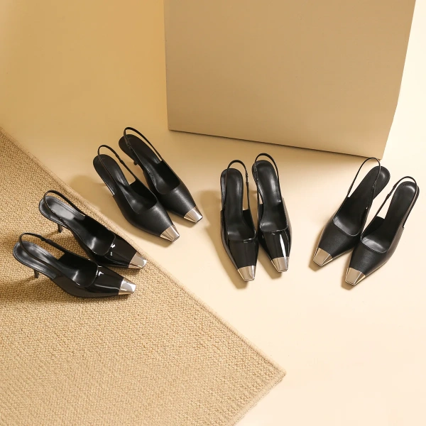 2025 Autumn Spring Fashionable Sexy French Pointed Shallow High-heeled Shoes with Trends One Word Strap Baotou Thin Heel Sandals