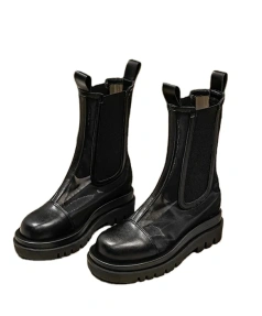 2025 Winter New Yicheng Boots Leather Mesh chelsea Sexy Casual Outdoor Round Toe Chunky High Heel Platform Korean Ankle Boots