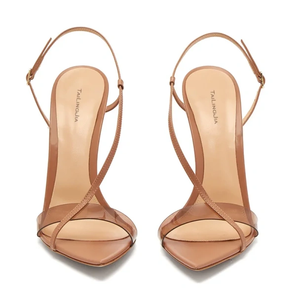 2025 Summer Elegant Nude Stiletto Heel Sandal for Women Open Pointed Toe Strappy Heeled Sandal PU Insole Ladies High Heels Shoes - Image 4