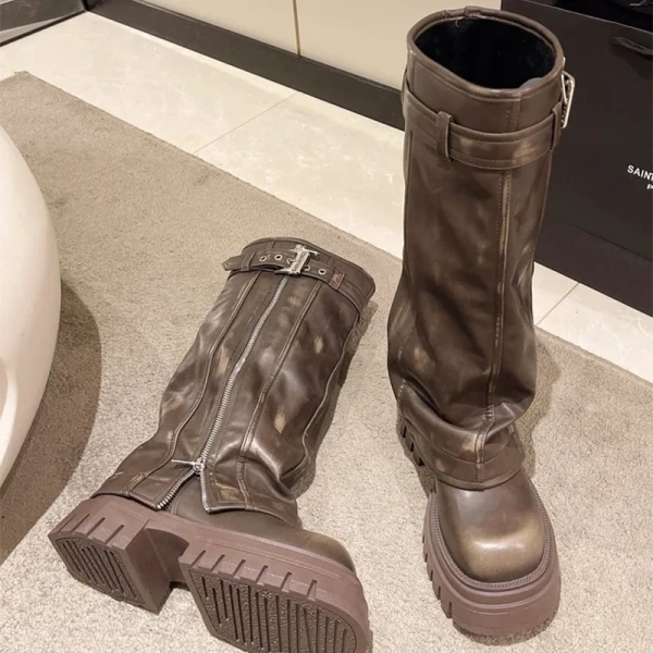 2025  Fashionable Personalized Spicy Girl Sexy Retro High Barrel Thick Heel Knight Boot Comfortable Soft and Warm Long Boot - Image 6