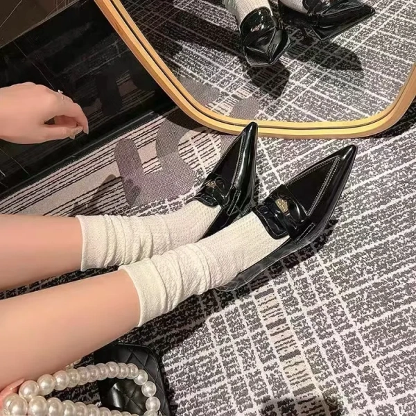 Stylish Sister Color Matching Pointed Leather High Heels with commuter Women's Shoes - Image 4