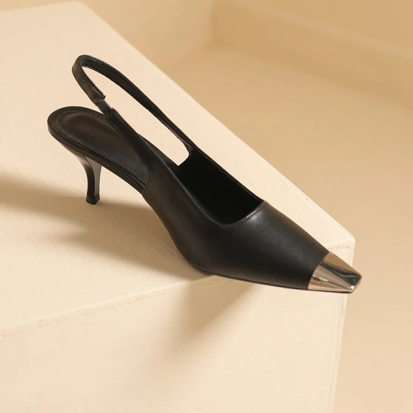 2025 Autumn Spring Fashionable Sexy French Pointed Shallow High-heeled Shoes with Trends One Word Strap Baotou Thin Heel Sandals - Image 5