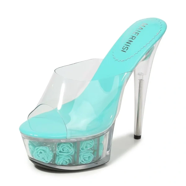 New Fashion Ladies Flower Platform Crystal High-heeled Fishmouth Transparent Sexy Sandals - Image 2