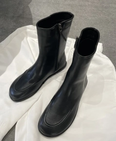 2025 Fall Winter New Fashion Retro Side Zipper Middle Tube Boot Soft and Comfortable Flat Bottomed Genuine Leather Short Boot