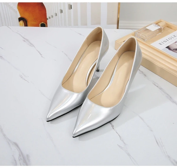 Women's Patent Leather Single Shoes 6-10cm Pointed Shallow Mouth Soft High-heeled Shoes Paired with Summer Formal Party Shoes - Image 5