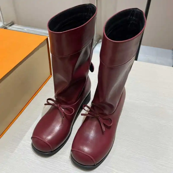2025 New Fashion Bow Sweet Temperament Round Head Mid-calf Boots Soft and Comfortable Retro Wide Tube Fashion Boot - Image 6