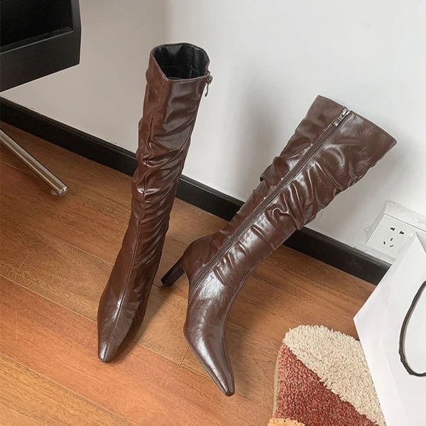 2025 Autumn and Winter New Fashion Sexy Thick Bottom Heels High Canister Boot Soft Retro Pointed Toe Thin Heel High Knight Boot - Image 4