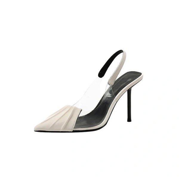 2025 Summer High Heeled Women's European American Style Sandals Transparent Straight Strap Pleated French Toes Back Position - Image 3