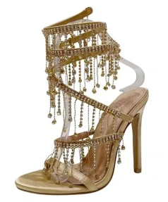 Handmade Rhinestone Stiletto Shoes Rhinestone Chain High-heeled Sandals 35-42