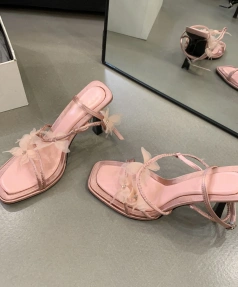 2025 Summer New Fashionable Butterfly Style Sexy Ultra High Heels Fashionable Fairy Style Fashion Square Head One Button Sandals