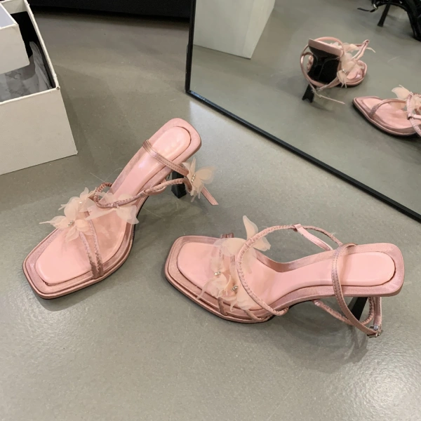 2025 Summer New Fashionable Butterfly Style Sexy Ultra High Heels Fashionable Fairy Style Fashion Square Head One Button Sandals