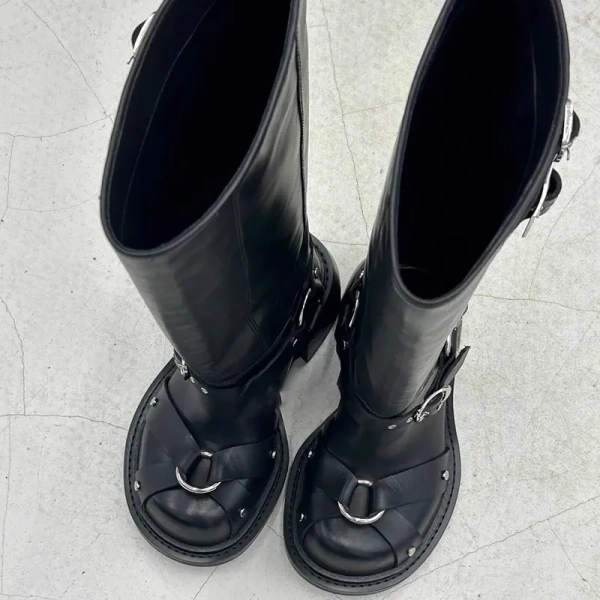 2025 New Fashionable Simple Round Head Genuine Leather Coarse Heel Long BootsRetro Low Key Sexy Party Club Commuter Tall Boot - Image 4