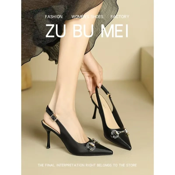 2025 Female Summer New Elegant French Temperament Baotou Empty High-Heeled Sandals with Pointed Stiletto Heels - Image 2