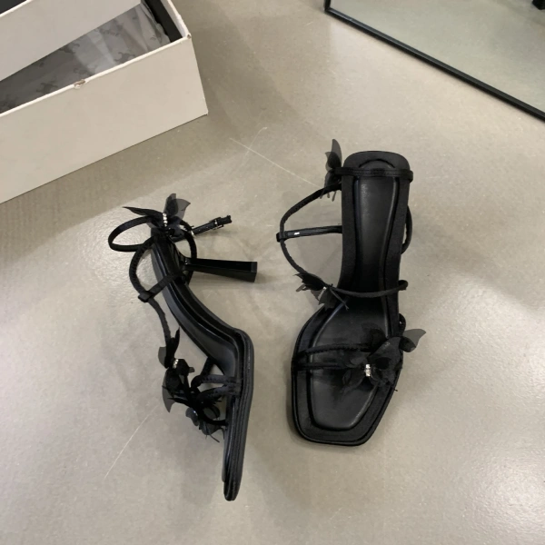 2025 Summer New Fashionable Butterfly Style Sexy Ultra High Heels Fashionable Fairy Style Fashion Square Head One Button Sandals - Image 4