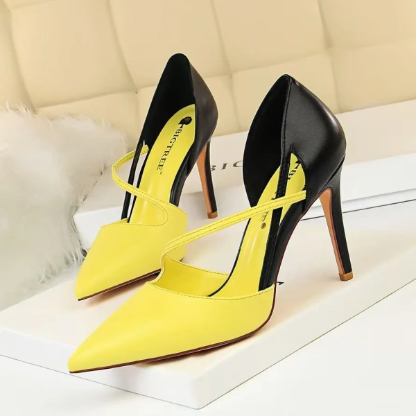Fashion High-heeled Shoes Women's Shallow-mouth Pointed Color Matching Hollow One Word with Single Shoes. - Image 4