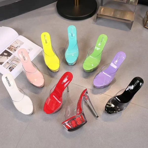 New Fashion Ladies Flower Platform Crystal High-heeled Fishmouth Transparent Sexy Sandals - Image 4