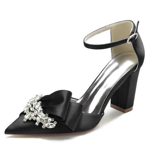 Summer New Pointed Rhinestone Thick High-heeled Shoes with a Single Buckle and Wedding Shoes, Bridesmaid Banquet Women's Shoes - Image 5