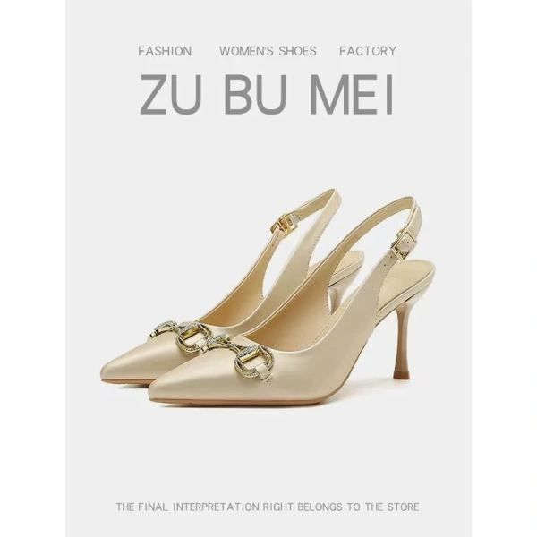 2025 Female Summer New Elegant French Temperament Baotou Empty High-Heeled Sandals with Pointed Stiletto Heels - Image 5