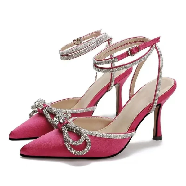 2025 Hot Sale Party Heels for Women High Quality Pu Bridal Pumps With Rhinestone Bow and Breathable Wedding Shoes