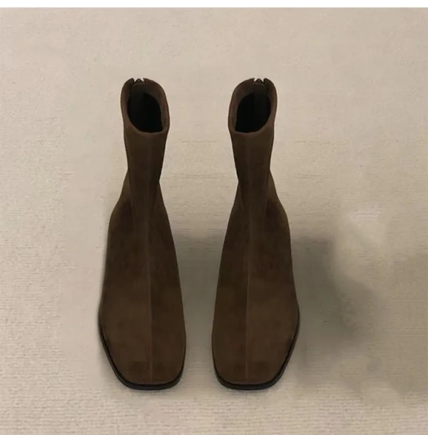 2025 Fashionable Minimalist Round Head Genuine Leather Short Boots with Back Zipper and Flat Bottom Chelsea Boots Short - Image 2