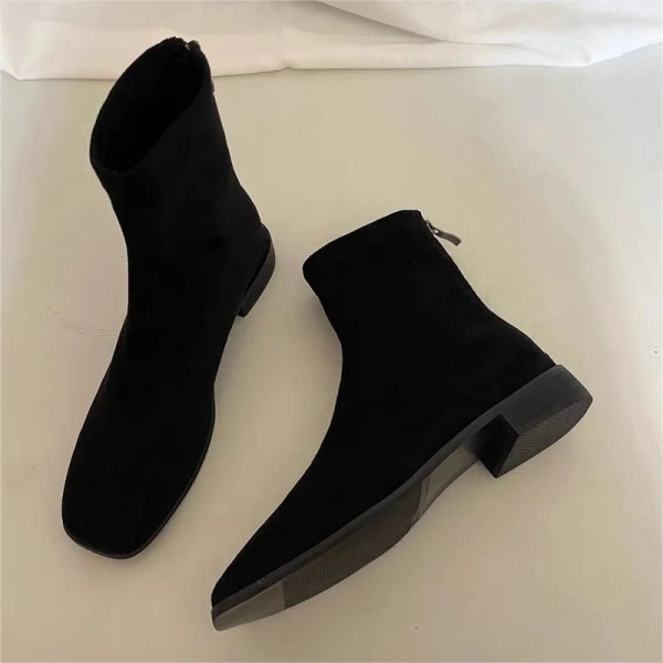 2025 Fashionable Minimalist Round Head Genuine Leather Short Boots with Back Zipper and Flat Bottom Chelsea Boots Short - Image 5