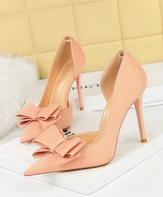 Europe United States Women's Summer Professional High Heels Sweet Bow Pointed Side Hollow Sexy Club Fashion Show Back Position