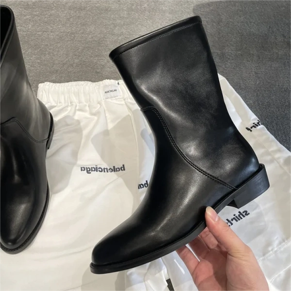 2025 Winter New Fashion Simple Genuine Leather Wear-resisting Short Boots Soft Comfortable Outdoor Casual Commuter Knight Boots - Image 5