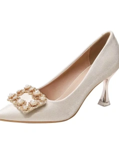 He Xiu Women's Red Wedding High Heels Slip-On Pointed Spring Autumn Bride Shoes-Not Tired of Wearing for Weddings